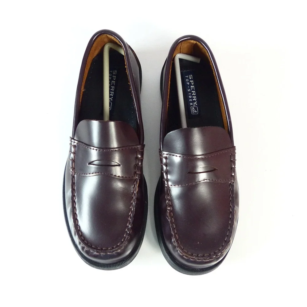 Sperry Colton Penny Loafer Leather Boys 5M Burgundy Dress Shoes Dark Brown NWOB